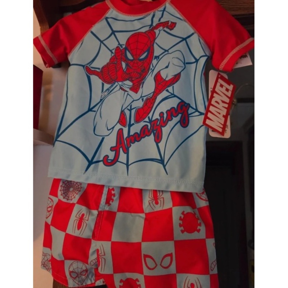 Marvel Swim Suit Spider-Man Rash Guard Set 12 Months Red Blue NWT